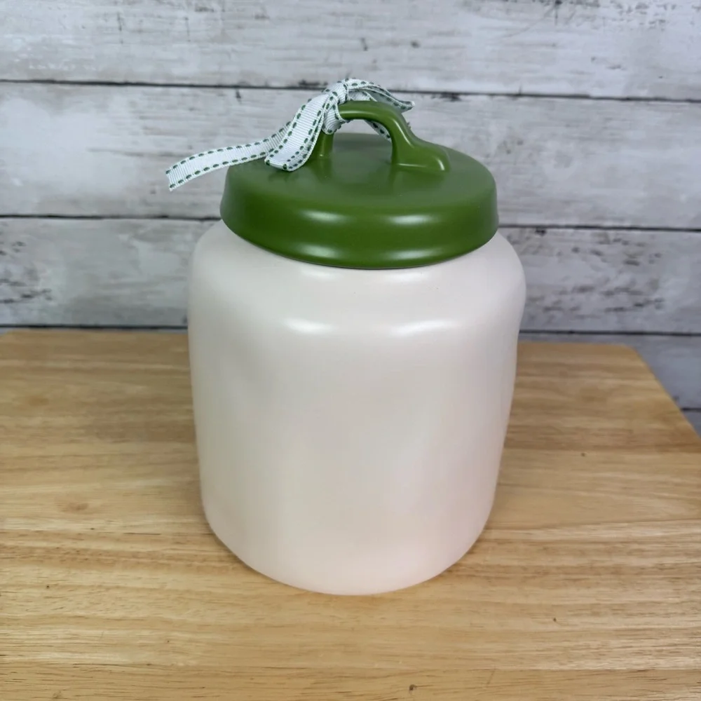 Rae Dunn Shamrocks Canister Matte White & Green